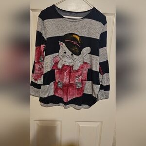 Striped Cat Graphic Sweater Sz L